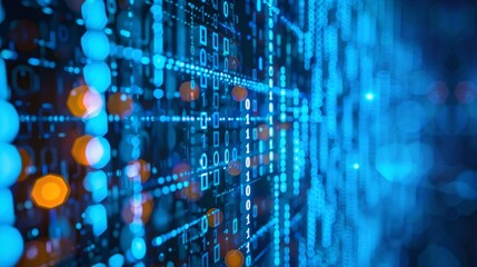 Binary code on a blue background. The concept of hacking and malware.