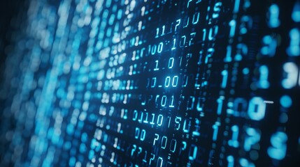 binary code on a blue background. the concept of hacking and malware.