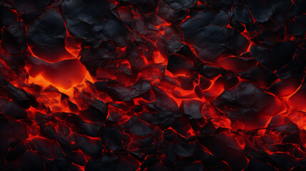 Red Hot Lava Illuminating Dark Rocks in Abstract Design