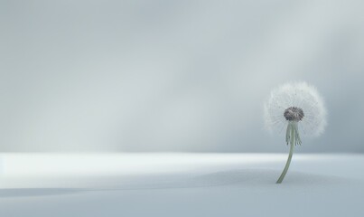 Wall Mural - A white dandelion gracefully poised on a soft white surface