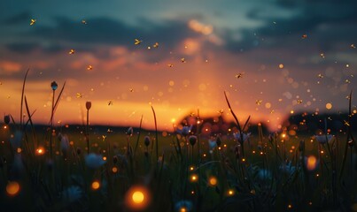 Fireflies illuminating a garden while fireflies light up the underwater world