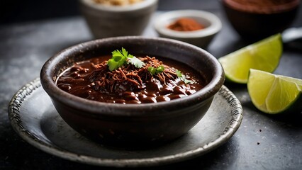 Wall Mural - Top View Of Authentic Mexico Mole Sauce. Traditional Mexican Food 
