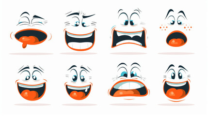 Poster - Set of twelve animated facial expressions showing a variety of emotions with expressive eyes and mouths.