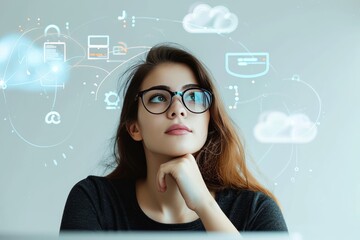 Young pretty woman, Cloud Computing Specialist photo on white isolated background