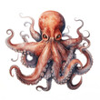 © bcendet - Graceful octopus, watercolor clipart, with swirling tentacles and a spectrum of iridescent hues, isolate on white background.