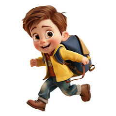 cute cartoon boy student isolated on transparent background.