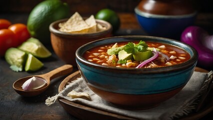 Canvas Print - Delicious And traditional Homemade Mexican Pozole Soup
