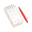 A red pen and a spiral-bound notebook