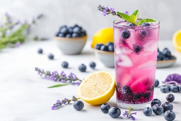 Wall Mural - Blueberry lavender lemonade photo on white isolated background