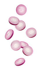 Wall Mural - falling red onion isolated on white background, full depth of field