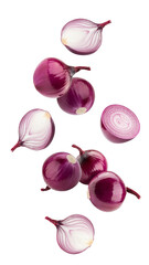 Poster - Falling red onion isolated on white background, full depth of field