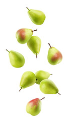 Wall Mural - Falling Pear isolated on white background, full depth of field