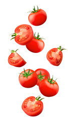 Wall Mural - falling tomato isolated on white background, full depth of field