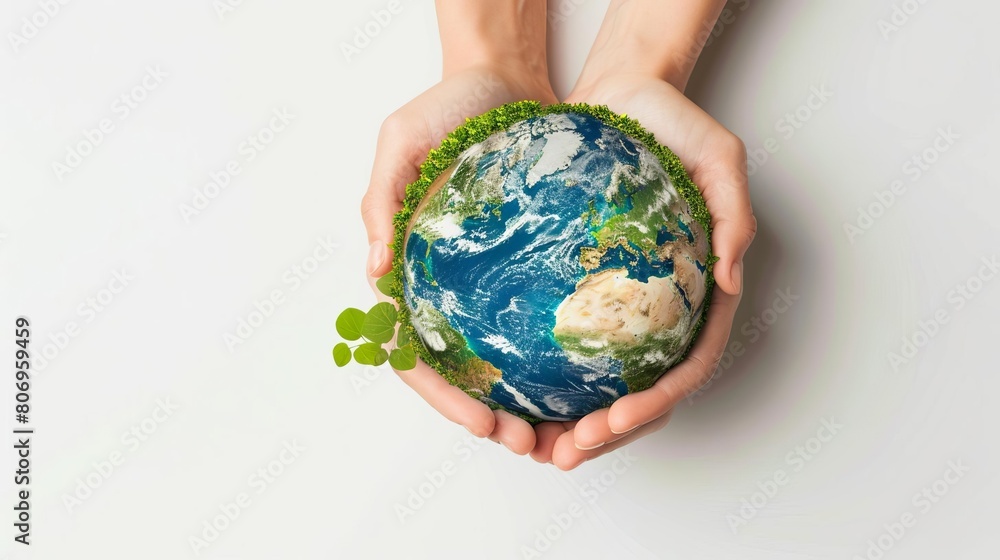 earthly embrace hands holding globe with lush green foliage world ...