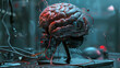 Realistic brain with rays around on a dark ,generative ai