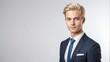 young blonde businessman studio portrait on plain white background from Generative AI