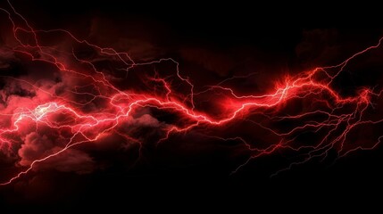 Canvas Print - intense red lightning bolt strike on black background dramatic weather illustration