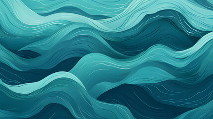 Wall Mural - the ocean represented in a canvas full of teal color waves abstract geometric pattern graphics poste