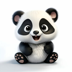 Cute panda sitting on white background. 3D rendering.