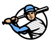 Baseball player with bat, logo.