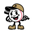 Baseball in the form of a cartoon character with a bat.
