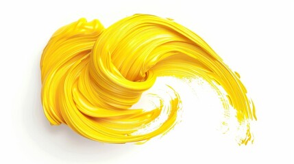 Wall Mural - abstract yellow brush stroke twisted shape on white background 3d rendering modern art illustration