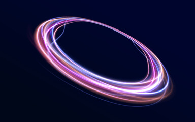 Poster - Abstract bright neon loop with transparency. Glowing spiral cover.Neon light circle of speed in the form of a round whirlpool.	