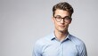 handsome charming nerd male model studio portrait on plain white background from Generative AI