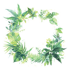 Wall Mural - A green frame border leafy plant with a leafy white background
