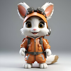 Wall Mural - Cute cartoon fox astronaut with helmet and goggles. 3d rendering