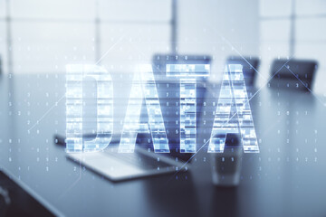 Wall Mural - creative data word sign on modern laptop background. multiexposure