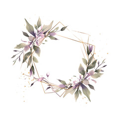 Poster - A flowery wedding design with a gold frame. The flowers are purple and green