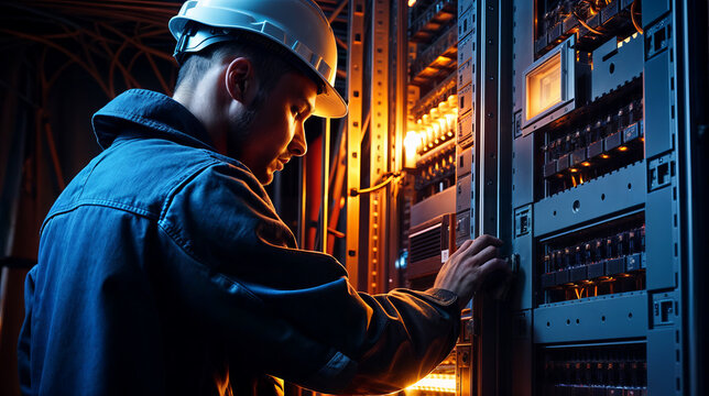 Electrician working on a board created with Generative AI technology