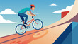 © Justlight - On a sunny afternoon a BMX rider effortlessly glides up and down the walls of a steel halfpipe practicing their balancing skills and control.. Vector illustration
