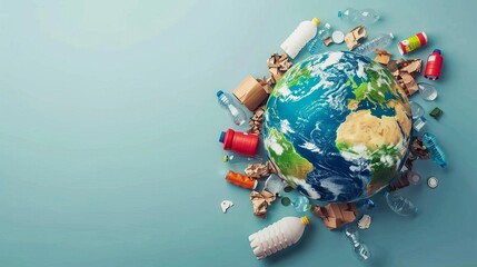 Wall Mural - minimalist earth day illustration planet vs plastics concept environmental awareness