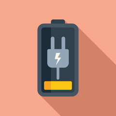 Sticker - Charging plug battery icon flat vector. Alkaline electric. Bank refill status