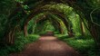Serene walkway under a natural archway of intertwined branches in a lush, secluded woodland area.