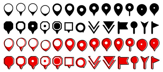Leinwandbilder - Red and black location pin icons. Map pointer markers. Set of red map pin icons. Destination and location symbol collection