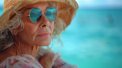 Wall Mural - Woman Wearing Straw Hat and Sunglasses