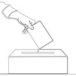 Continuous one single line drawing Hand throws ballot vote ballot box icon vector illustration concept