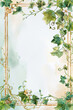 Watercolor painted ivy with golden embellishments framing a textured paper background