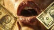 Close-up Shot of Woman's Lips with a One Dollar Bill, Conceptual Money Image