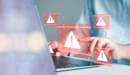 hacking system alerts after cyberattack on computer network cyber security concept of internet virus