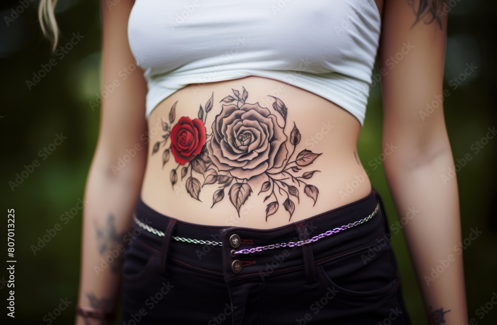 the allure of body art with a rose tattoo design adorning a woman's ...
