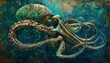 A magnificent giant squid lurking in the ocean depths, its tentacles swirling gracefully