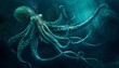 A magnificent giant squid lurking in the ocean depths, its tentacles swirling gracefully