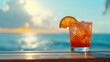Cocktail on beach background.