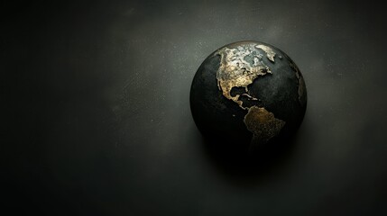Wall Mural -   A black background bears a tightly framed black and gold globe, illuminated by a central point source of light