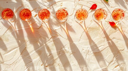 Sticker -   A collection of empty wine glasses aligns on the table, adjacent to one filled with red wine