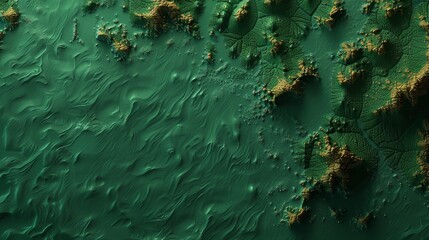 Poster -   An aerial perspective of a body of water teeming with abundant green algae at the depths, and brown algae coating the seabed's upper layer